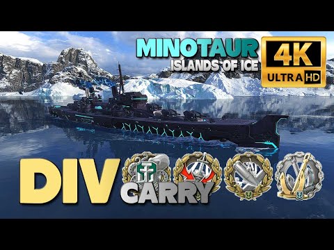 Cruiser Minotaur DIV carry on map Islands of Ice - World of Warships