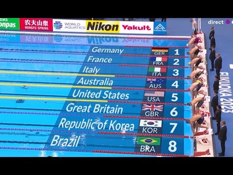 Léon Marchand, Championnat du Monde 2023 : Finale du 4x200m (les français à une marche du podium).