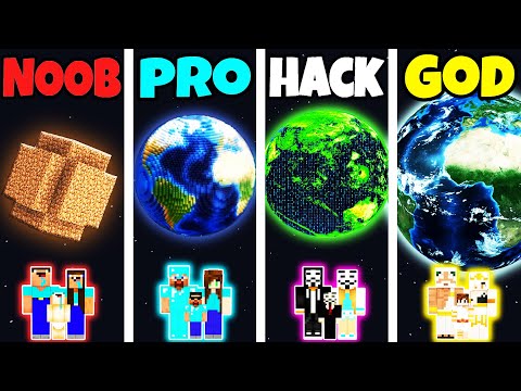 Minecraft: FAMILY PLANET HOUSE BUILD CHALLENGE - NOOB vs PRO vs HACKER vs GOD in Minecraft