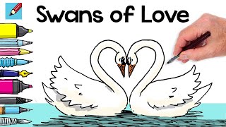 How to draw Swans of Love! Real Easy - for kids and beginners