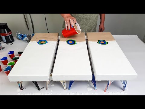 The Beach Flower / Acrylic Pour Triptych - Nature Abstract Painting