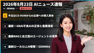 【AIニュース速報】2026年8月23日｜今日はCD-ROMからAI主導への導入革命・最新！GNAI不良AIの正体と産業激変・最新RAGと自立型AIエージェントの境界 ほか
