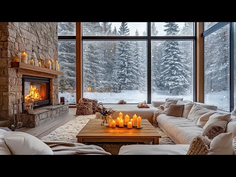 A Cozy Living Room Winter Ambience in Forest With Smooth Jazz For Work, Study & Chill Out