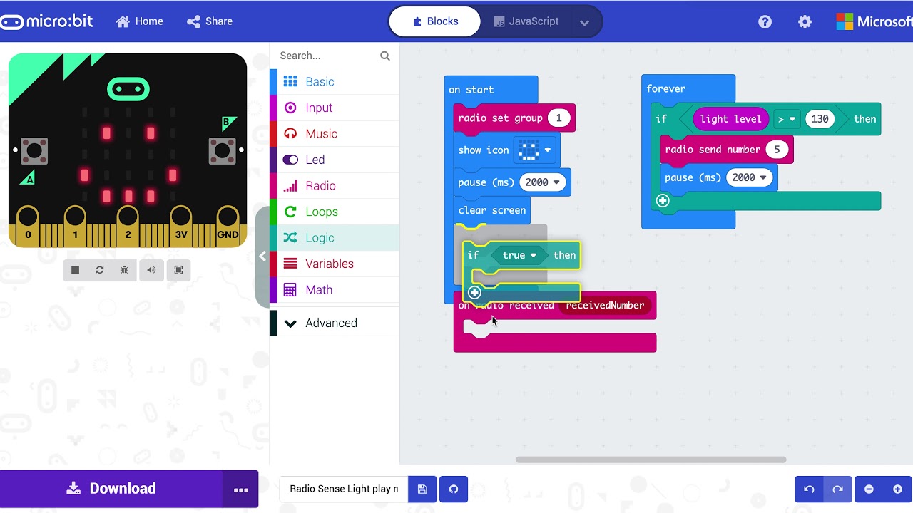 How to use Micro:Bit Radio Communication, Light Sensing and Music with a Micro-controller