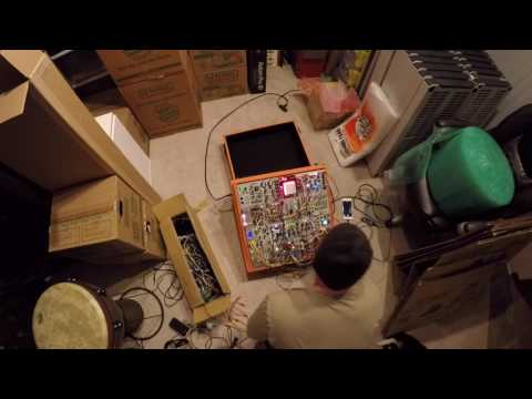 A Eurorack modular synth patch while packing