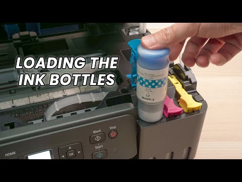 Part of a video titled Canon PIXMA MegaTank: How to Load The Ink Bottles - YouTube