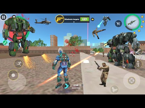 Rope Hero: Vice Town (Rope Hero Fight Green Robot Car) Laser Rifle Shoot Robot - Android Gameplay HD