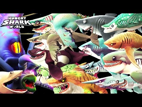 Hungry Shark World - All Sharks vs Colossal Squid BOSS🦑🦑🦑