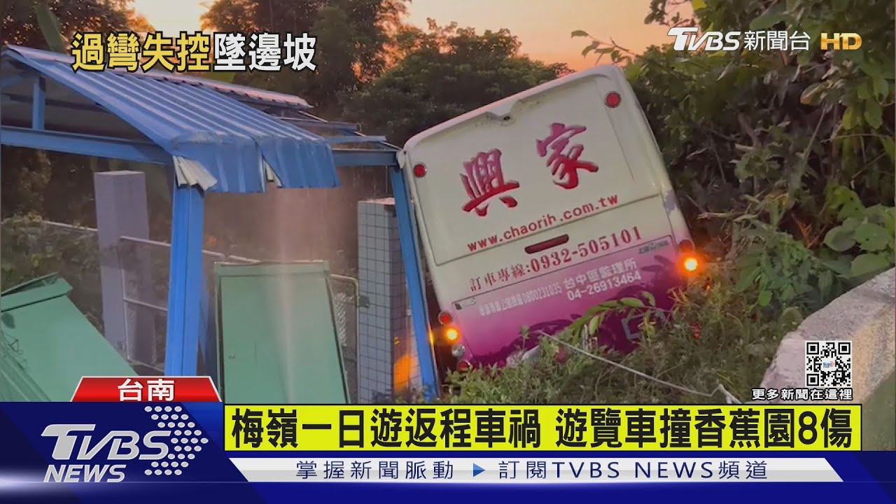 有片/遊覽車墜坡撞進香蕉園 乘客驚逃8人送醫