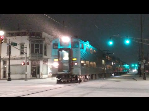 The final days of street running on the South Shore Line in Michigan City, Indiana