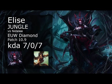 Elise vs Nidalee Jungle - EUW Diamond 7/0/7 Patch 10.9 Gameplay