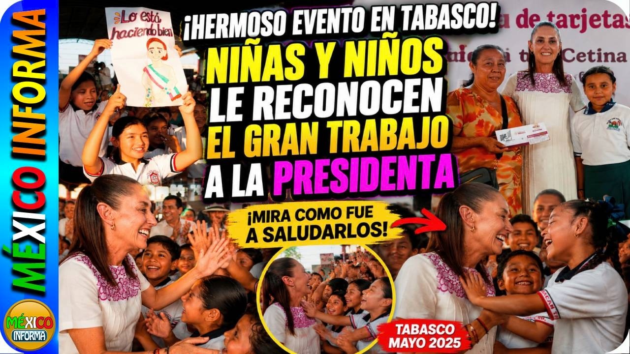 HERMOSO EVENTO EN TABASCO. NIÑOS Y NIÑAS LE GRITARON A LA PRESIDENTA. ASÍ FUE A SALUDARLOS.