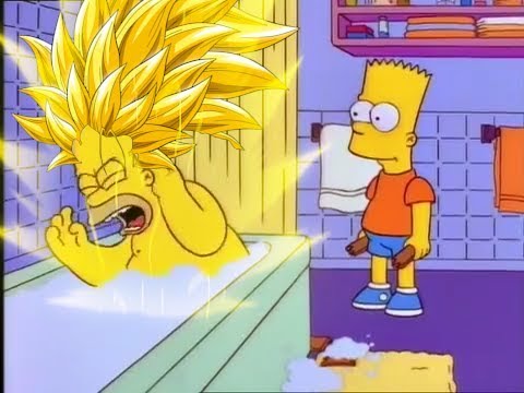 Homer goes Super Saiyan 3 after Bart hits him with a chair
