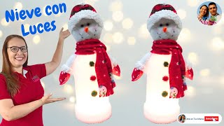Lampara Muñeco de Nieve con botella reciclada