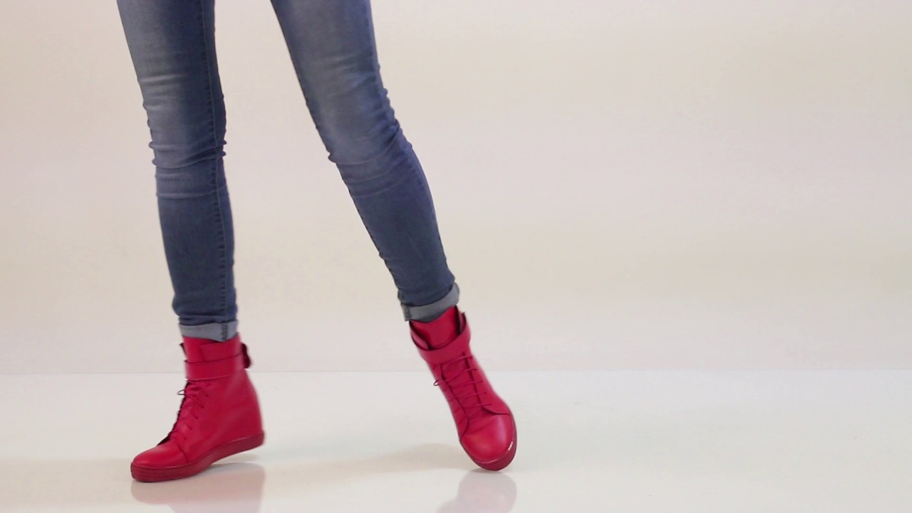 Sneakersy Casu 2383 czerwone skórzane na koturnie