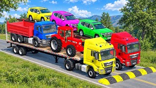 Flatbed Truck Mcqueen | Transportation with Truck- Pothole vs Car # - BeamNG.Drive