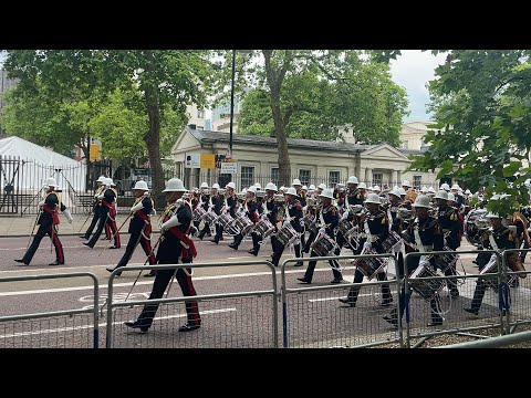 The Massed Bands of the Royal Marines Beating Retreat 2024 - March to Horse Guards Parade