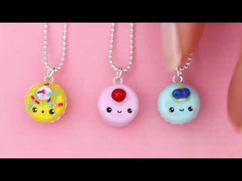DIY handmade, super light clay, making cartoon macaron biscuit necklace pendant, so cute