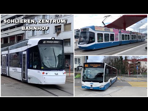 Tram und Busse bei der Haltestelle Schlieren, Zentrum/Bahnhof | Tram and buses at the Schlieren.