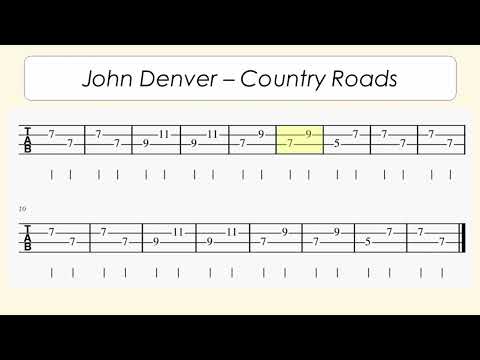 Country Roads Bass TAB Playalong