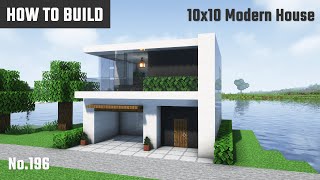 マイクラ建築：ガレージ付きのおしゃれなモダンハウスの作り方。10x10ブロックで簡単に。No.196【Minecraft】