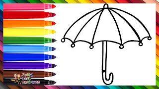 Draw and Color an Umbrella ☂️🌈 Drawings for Kids