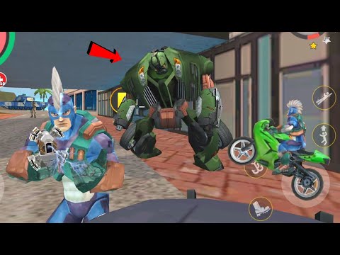 Rope Hero: Vice Town(Rope Hero Fight Huge Car Robot)Green Bike Jumped on Tower - Android Gameplay HD