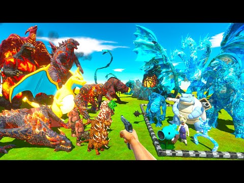 Ice Element Monsters Fights | Volcano Monsters vs Ice Ghidorah Team - Animal Revolt Battle Simulator