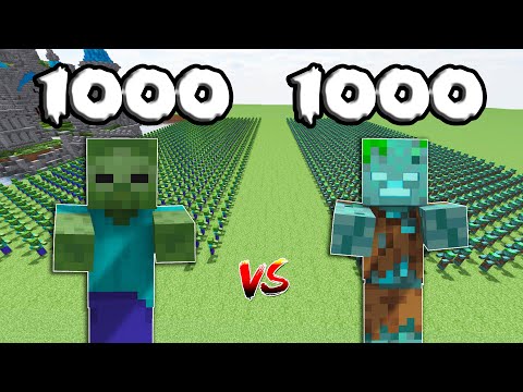 1000 Zombie Vs 1000 Drowned | Minecraft |