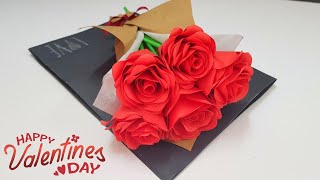 Valentines Day Card | How to make paper flower bouquet | Waterfall Card | Valentines Day Gift Ideas
