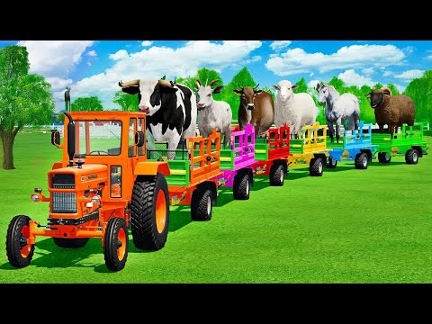 LOAD BULLS, COWS, HORSES, SHEEPS, RAMS, GOATS & TRANSPORT WITH COLORED TRACTORS - FS22
