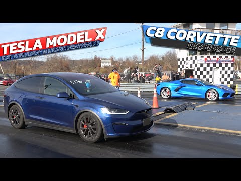 C8 Corvette vs Tesla Model X plaid Drag Race @ Island dragway