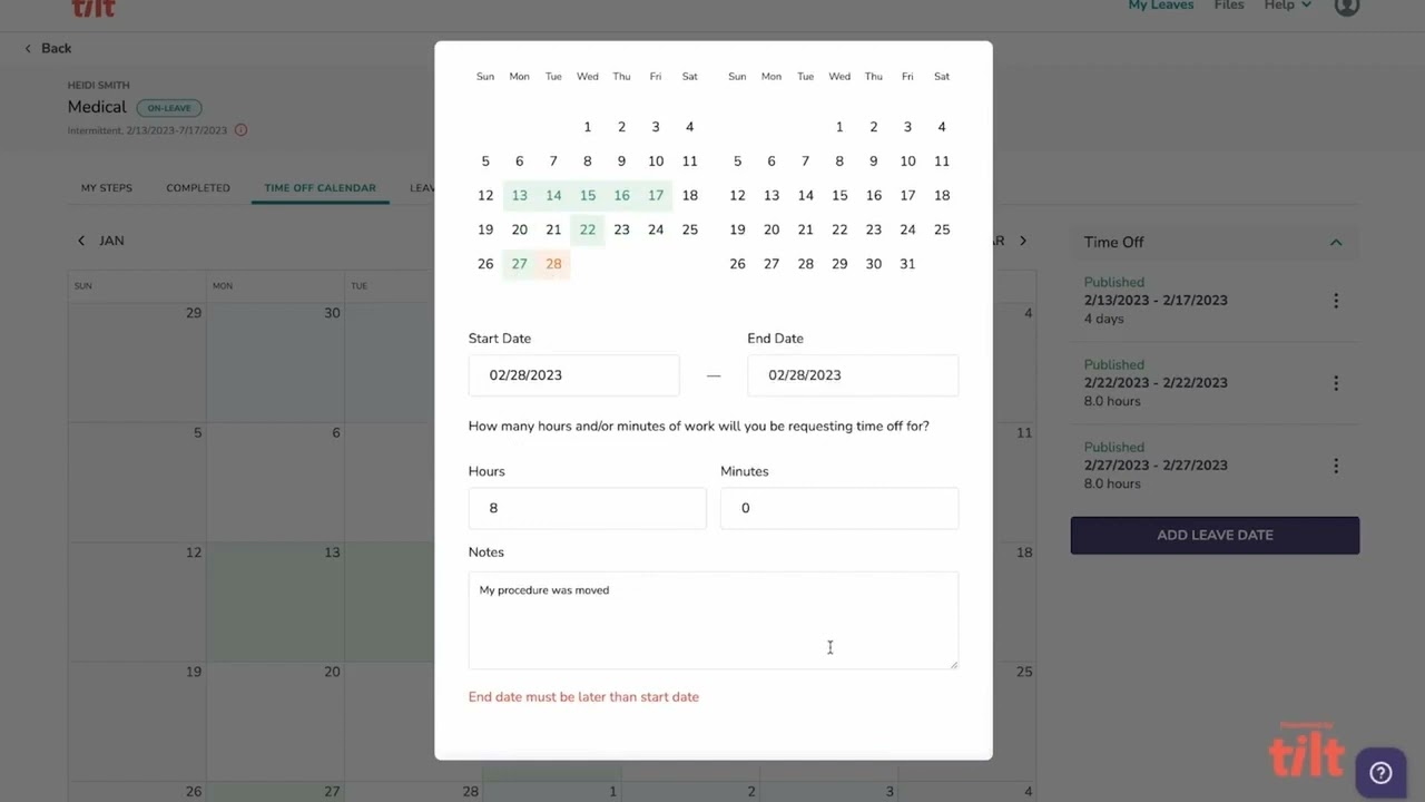 Tilt Leave Management - New Feature: Intermittent Leave - Time Off Tracking