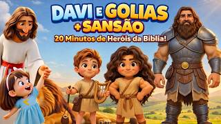 DAVI E GOLIAS + SANSÃO 20 Minutos de Heróis da Bíblia! 🦁👑 Música Infantil Cristã