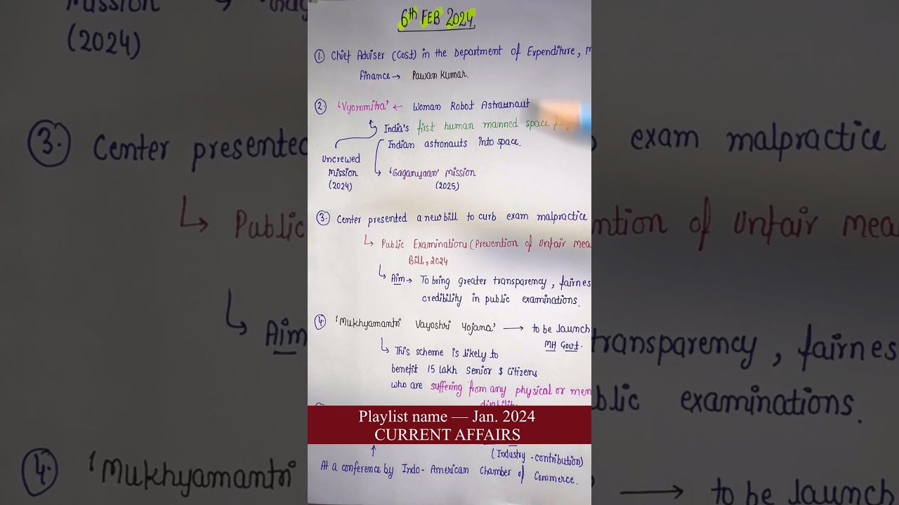 6th February 2024 || Daily current affairs || Handwritten notes || An Aspirant !