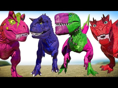 HULK Zilladominus Vs Cyclops V-REX & Malusaurus & T-REX Jurassic World Evolution Dinosaurs Fighting