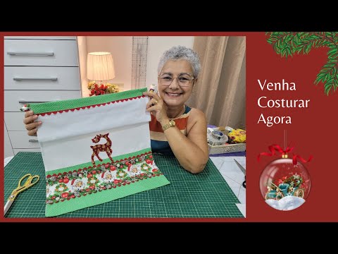 COMO fazer BARRADO  de pano de prato NATALINO com PATCH APLIQUE