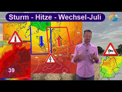 Sturm - Hitze - Wechsel-Juli. Wie stürmisch wird der Mittwoch? Hitze-Peak/Hitzewelle? Trend Juli.