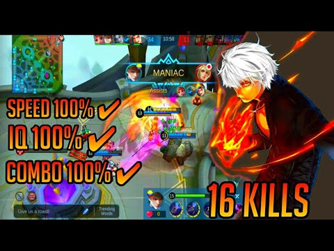 1SEC COMBO DELETE ENEMY EZ MANIAC GUSION GAMEPLAY BY ~ DARK| 16 KILLS OF TOTAL| MLBB |