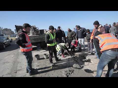 استهداف الاحتلال لمصب مياه الأمطار مقابل مخيم الشاطئ