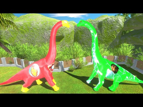 NEW RED IRON MAN VS GREEN OBUNGA BRACHIOSAURUS DEATH RUN | Animal Revolt Battle Simulator