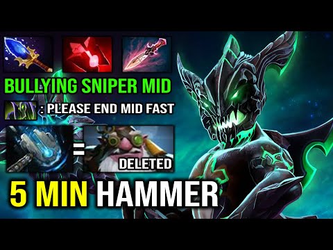 WTF 5Min Hammer Bullying Sniper Mid with Witch Blade + Aghanim Carry OD 7.30e Dota 2