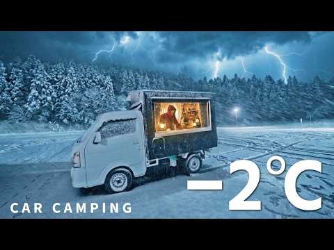 [Winter Car Camping] Danger! Heavy Snow and Thunder Warning! Terrifying Frozen Blizzard!