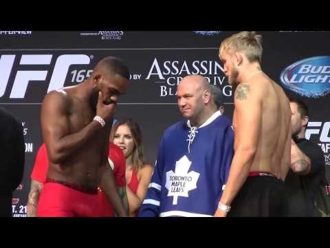 Jon Jones weighs in and faces off with Alexander Gustafsson