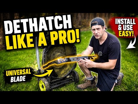 Part of a video titled DIY Dethatching using a normal lawn mower and $30 blade - YouTube