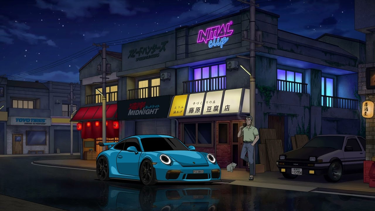 Late Night Smoking Fujiwara Tofu Store Initial D | 4K 3840x2160  Live Wallpaper