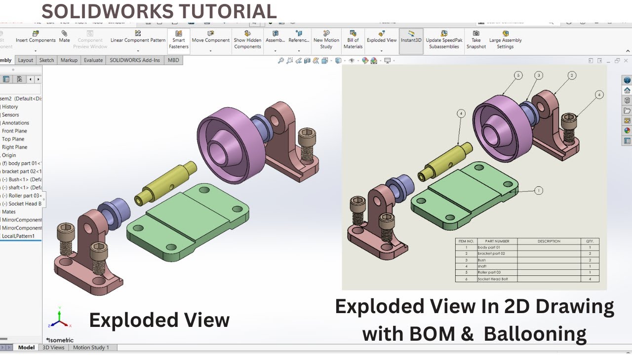 SOLIDWORKS Tutorial: Exploded View, BOM & Ballooning | Step-by-Step Guide