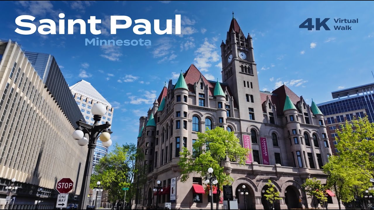 Immersive street-level walking tour through St Paul Downtown, United States, showcasing authentic urban landscapes, local architecture, and the vibrant atmosphere of the city's neighborhoods