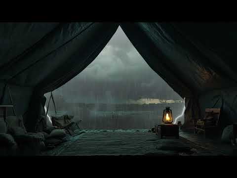Rain on Tent and Campfire Crackling Near the River - 2 Hrs Video w/ Sounds for Relaxation and Sleep