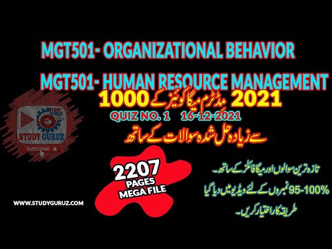 MGT 501-ORGANIZATIONAL BEHAVIOR HUMAN RESOURCE MANAGEMENT QUIZ SOVED  WITH MEGA File by Study Guruz